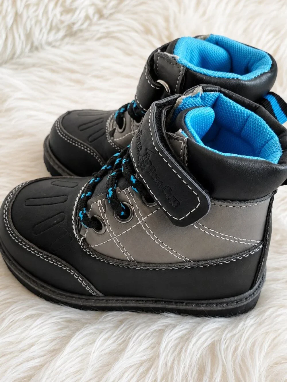 Beverly Hills Boy's Black Polo Club Lace-up Non-Slip Trendy Exeter Boot SZ 5